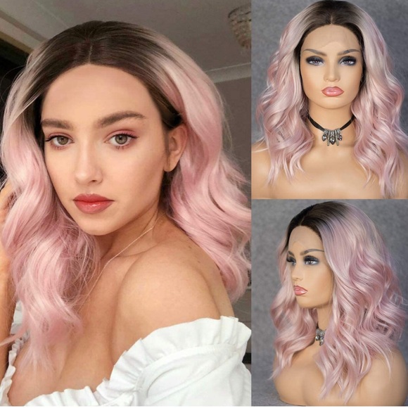 🦄 PINK OMBRESHORT WAVY BOB LACE FRONT WIGARRIVES NEW💖
